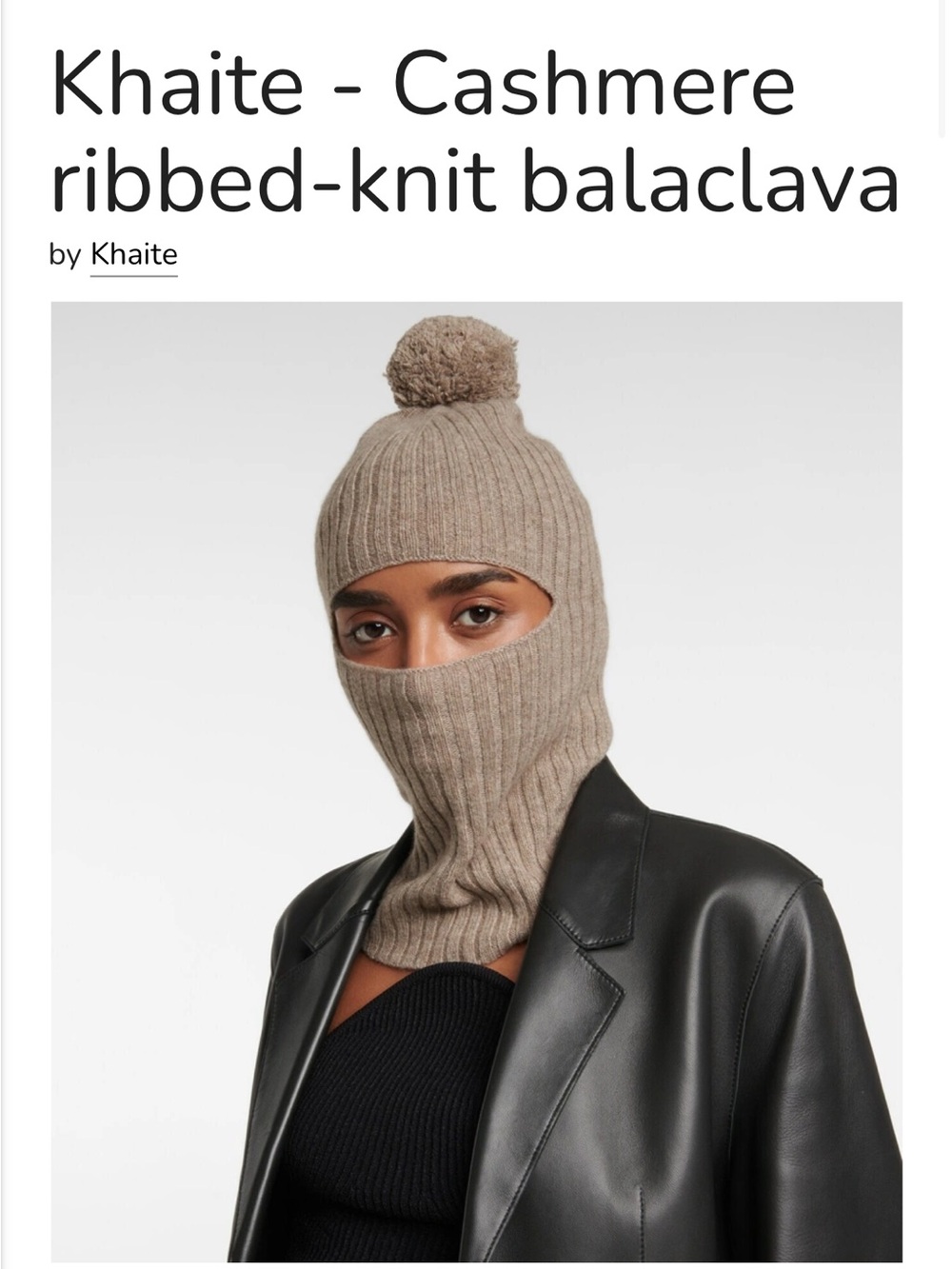 KHAITE 100% Cashmere Balaclava Hat
